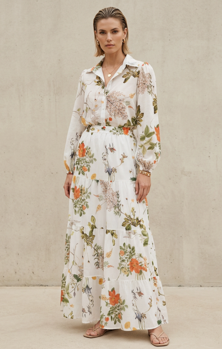 Viera  Tiered Maxi Light Cotton Skirt