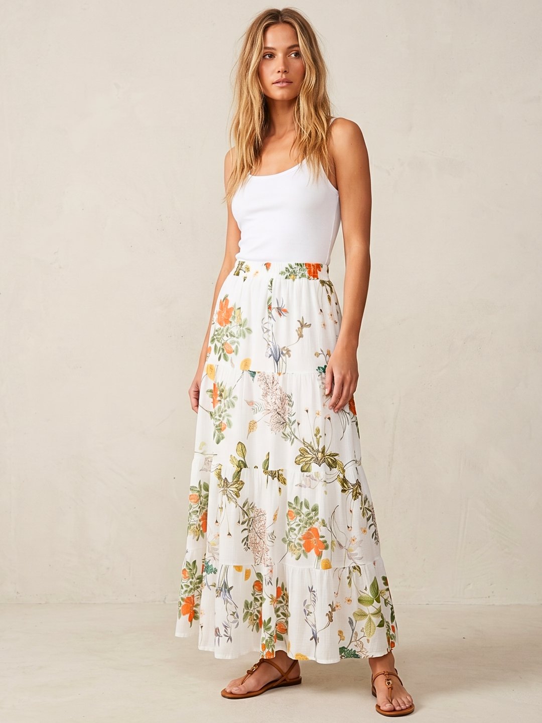 Viera  Tiered Maxi Light Cotton Skirt