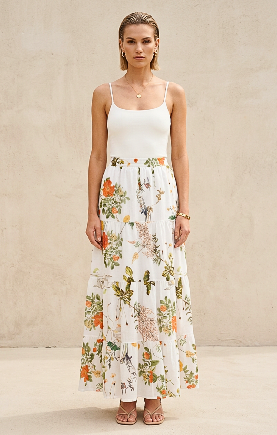 Viera  Tiered Maxi Light Cotton Skirt