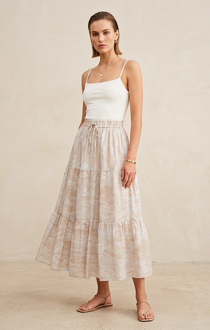 Viera  Tiered Maxi Light Cotton Skirt