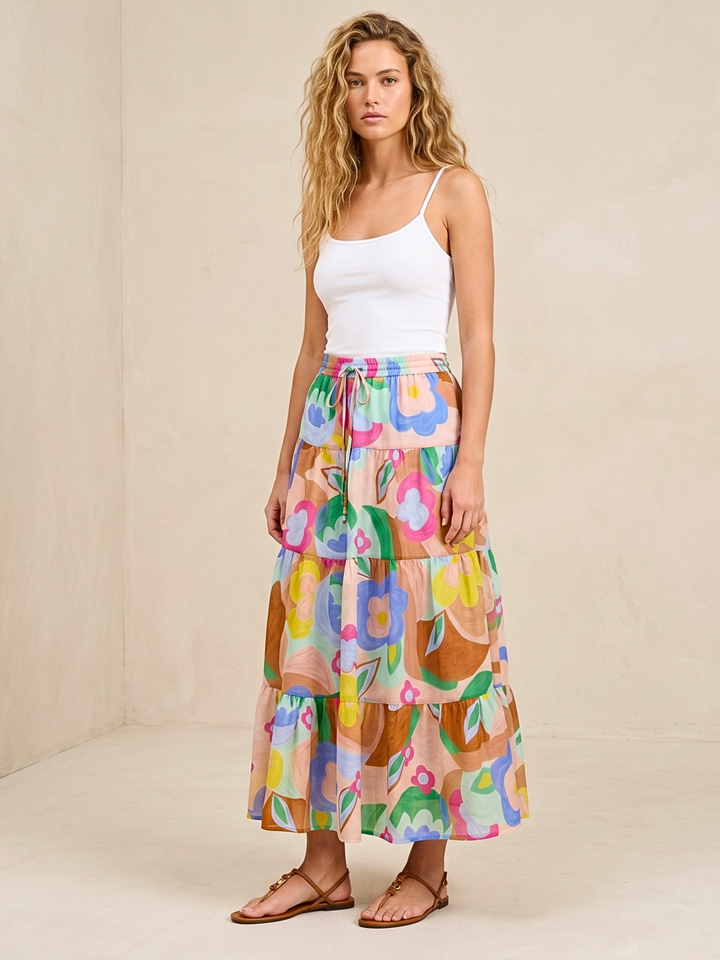 Viera  Tiered Maxi Light Cotton Skirt