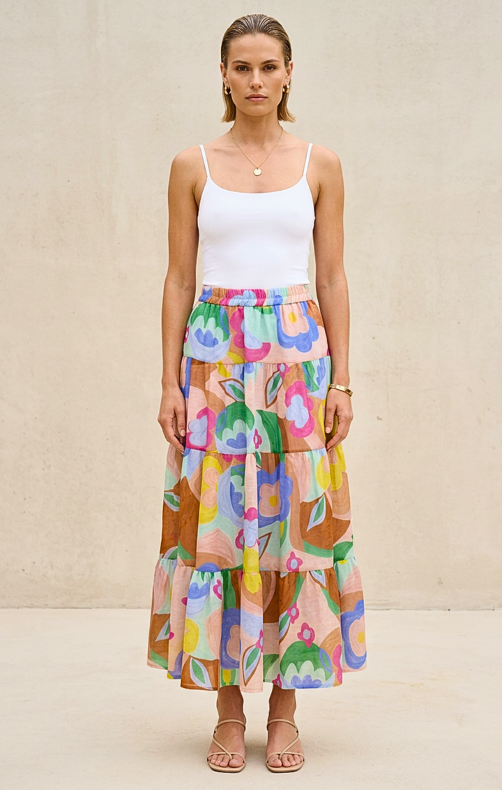 Viera  Tiered Maxi Light Cotton Skirt