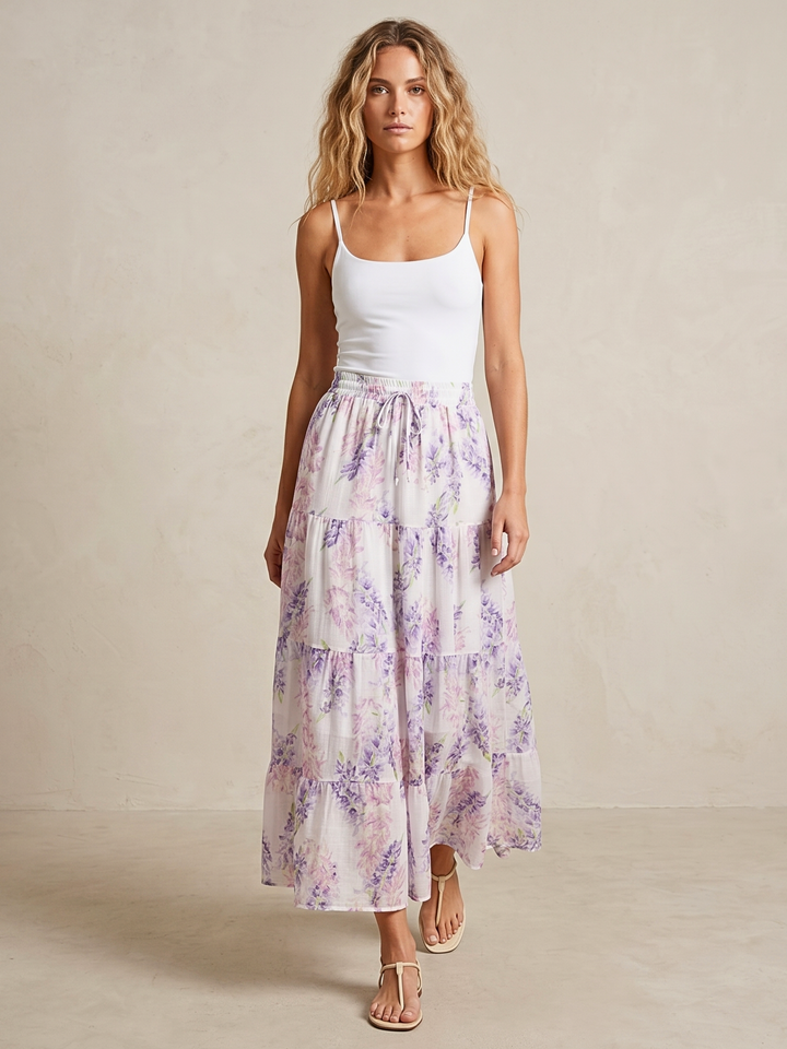 Viera  Tiered Maxi Light Cotton Skirt