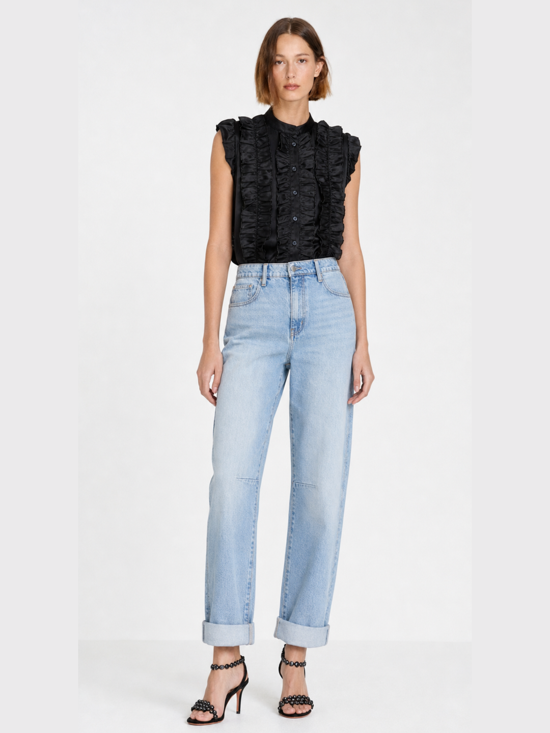 Winona Satin Ruffle Trim Sleeveless Blouse
