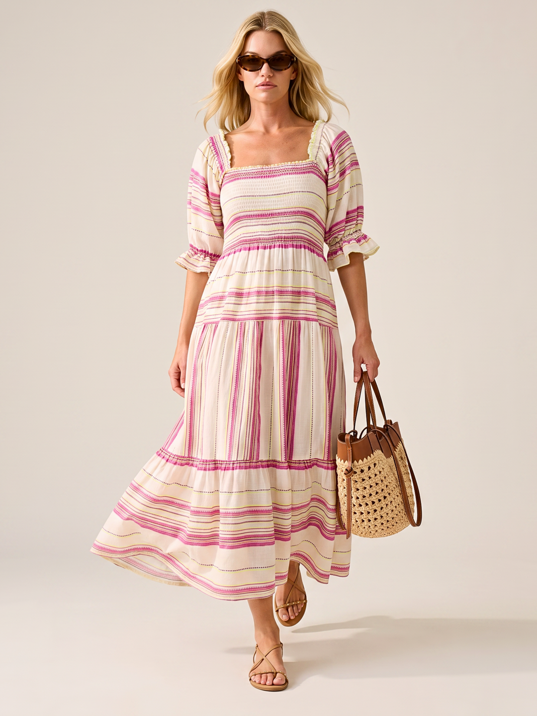 THE AZEL SMOCKED MIDI DRESS