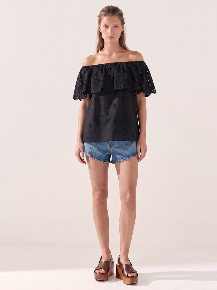 CECILIA off-shoulder eyelet top