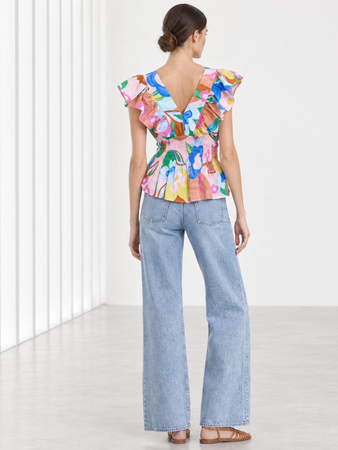 Cloet Ruffle V-Neck Smocked Peplum Top