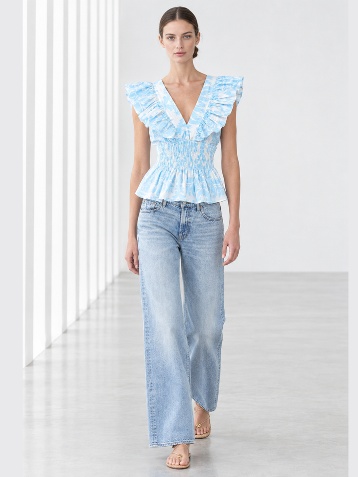 Cloet Ruffle V-Neck Smocked Peplum Top