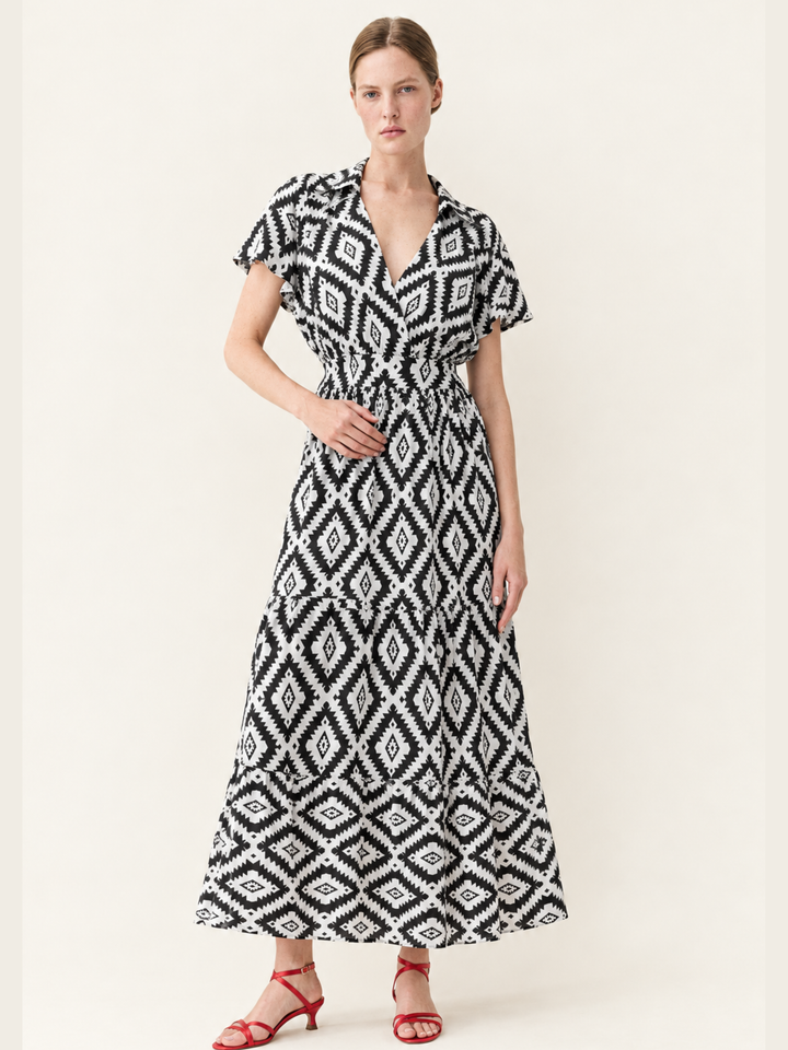 Damaris Collared V-Neck Tiered Maxi Dress
