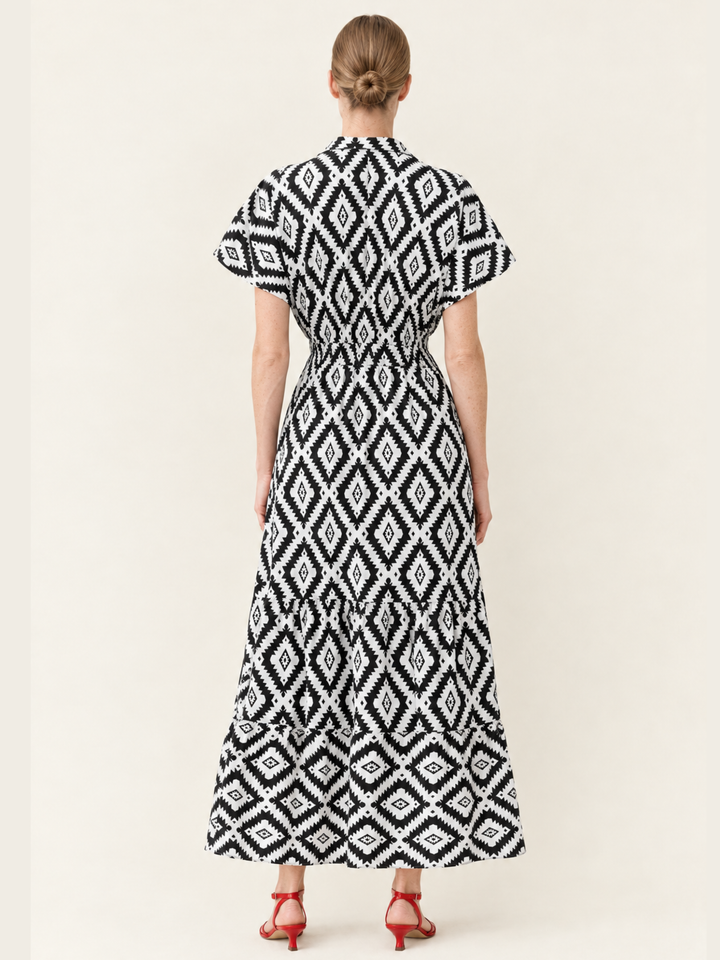 Damaris Collared V-Neck Tiered Maxi Dress