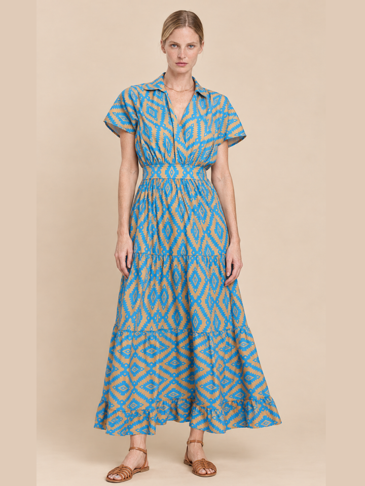 Damaris Collared V-Neck Tiered Maxi Dress