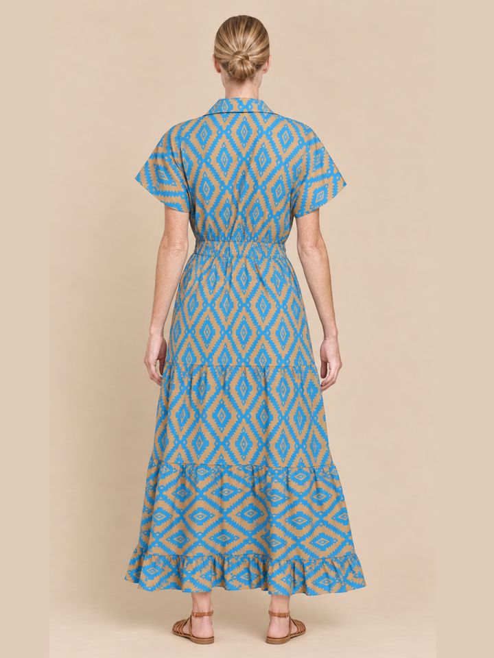 Damaris Collared V-Neck Tiered Maxi Dress