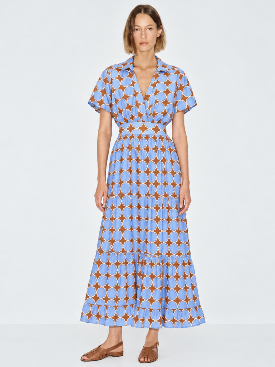 Damaris Collared V-Neck Tiered Maxi Dress
