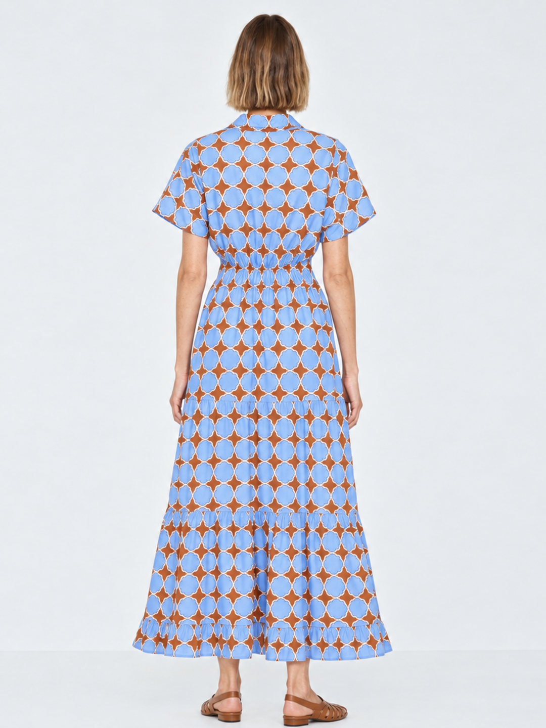 Damaris Collared V-Neck Tiered Maxi Dress