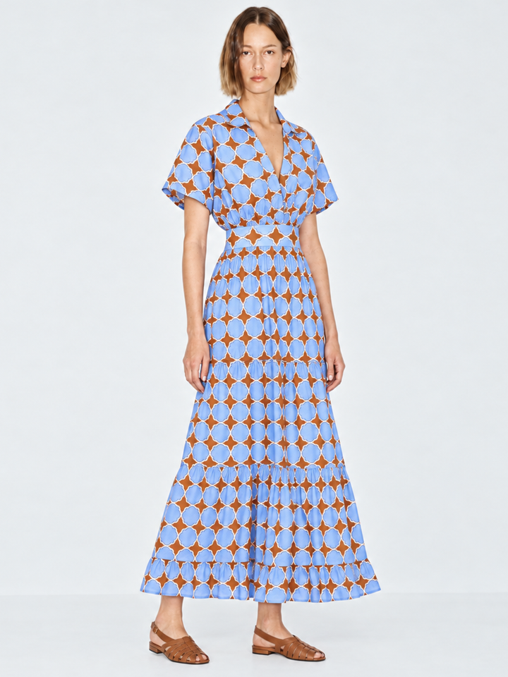 Damaris Collared V-Neck Tiered Maxi Dress