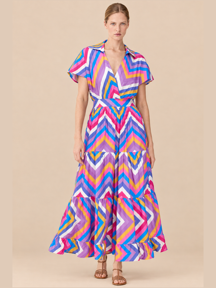 Damaris Collared V-Neck Tiered Maxi Dress
