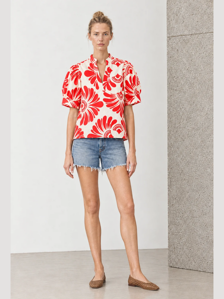 Darnya The Essential Puff-Sleeve V-Neck Blouse