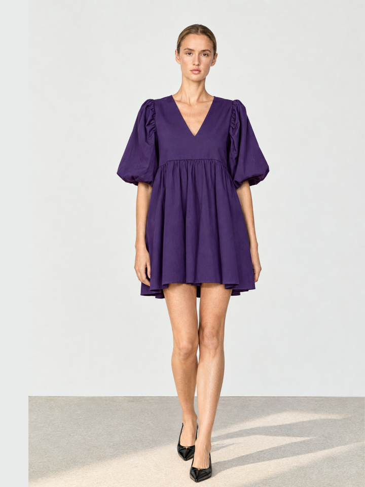 DENTON PUFF SLEEVE BABY DOLL DRESS