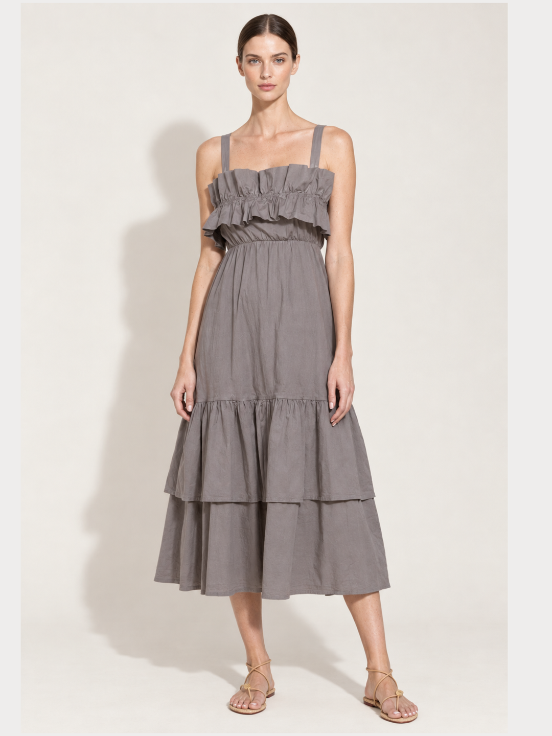 Fabiana Tiered Ruffle Midi Dress – Sleeveless Cotton Sundress