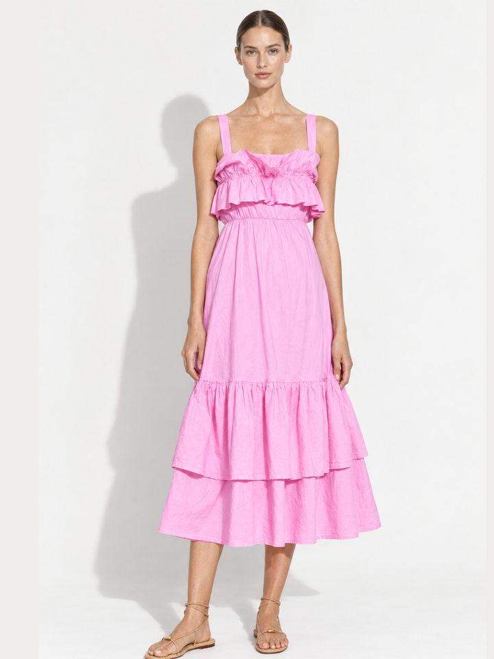 Fabiana Tiered Ruffle Midi Dress – Sleeveless Cotton Sundress