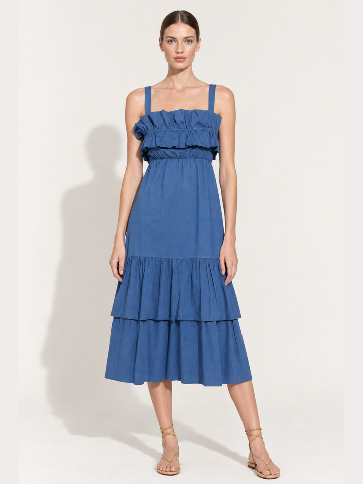 Fabiana Tiered Ruffle Midi Dress – Sleeveless Cotton Sundress