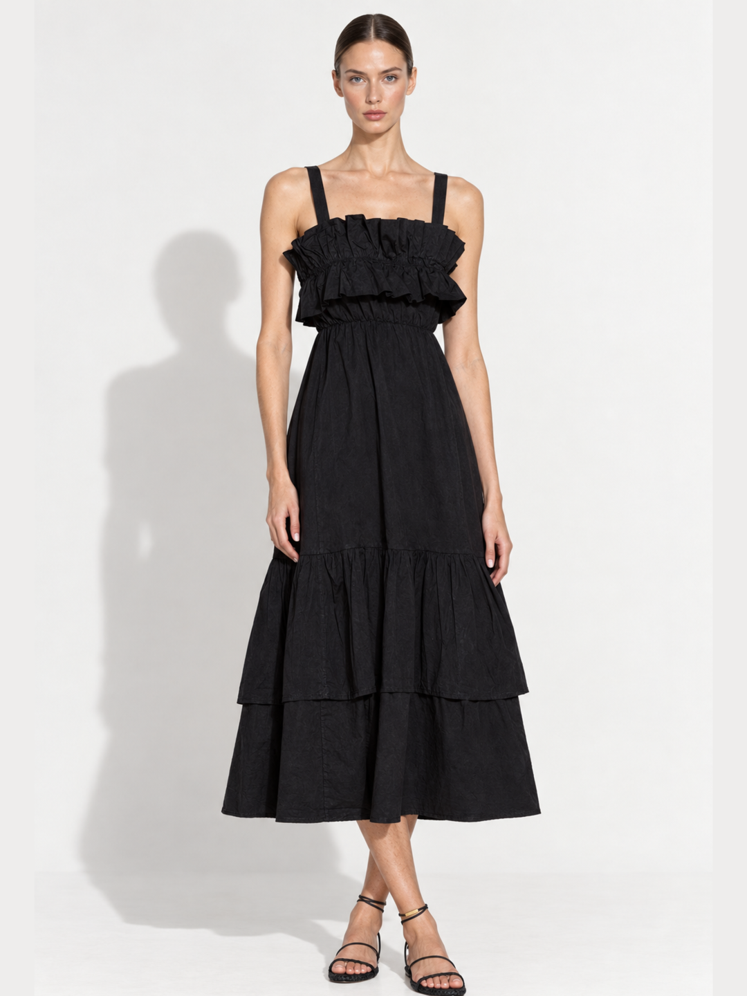 Fabiana Tiered Ruffle Midi Dress – Sleeveless Cotton Sundress