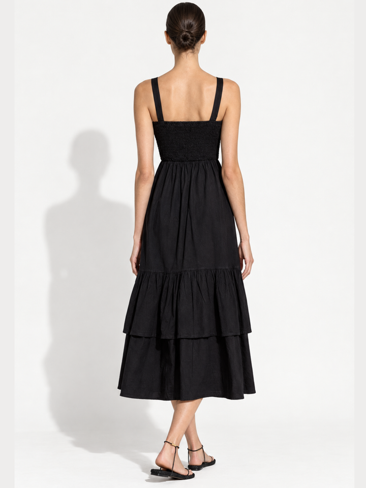 Fabiana Tiered Ruffle Midi Dress – Sleeveless Cotton Sundress