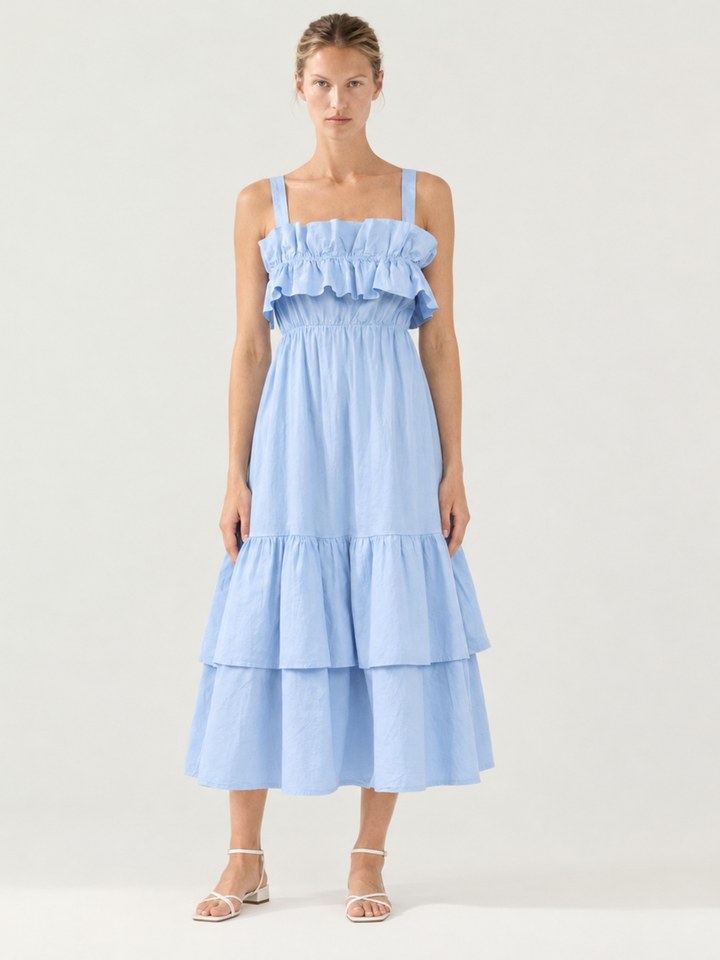 Fabiana Tiered Ruffle Midi Dress – Sleeveless Cotton Sundress
