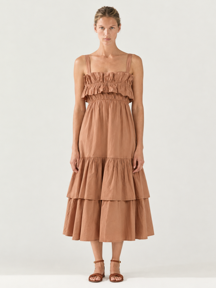 Fabiana Tiered Ruffle Midi Dress – Sleeveless Cotton Sundress