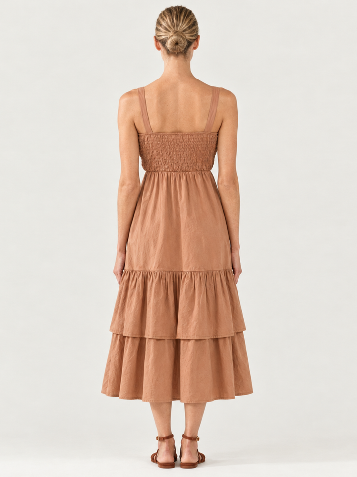 Fabiana Tiered Ruffle Midi Dress – Sleeveless Cotton Sundress