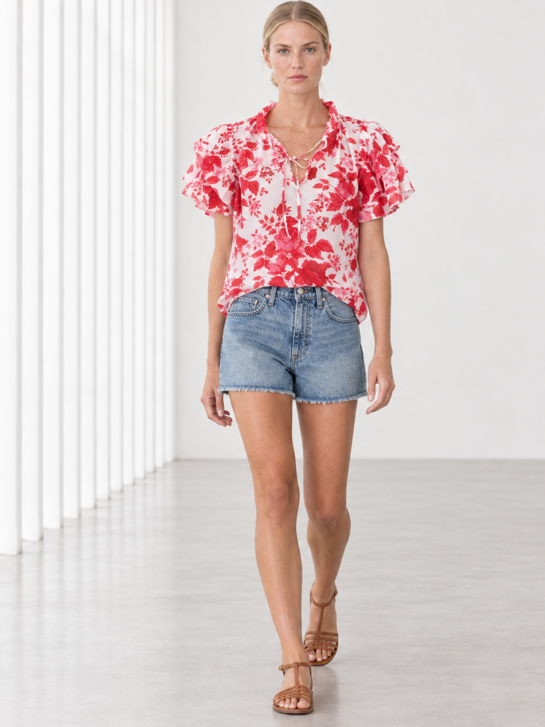 KATA RUFFLE FLUTTER-SLEEVE TOP