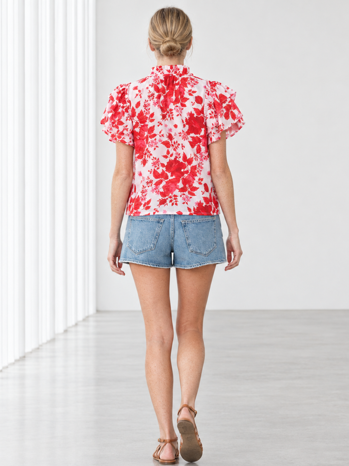 KATA RUFFLE FLUTTER-SLEEVE TOP