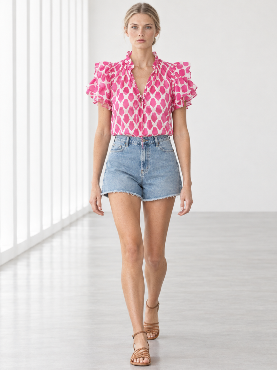 KATA RUFFLE FLUTTER-SLEEVE TOP
