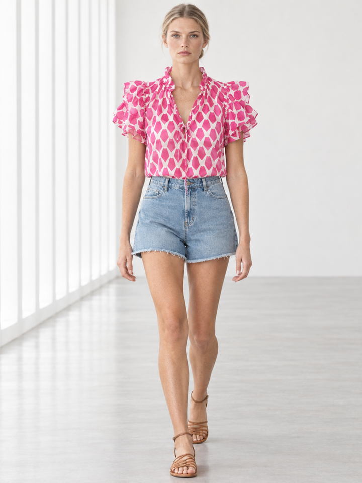 KATA RUFFLE FLUTTER-SLEEVE TOP