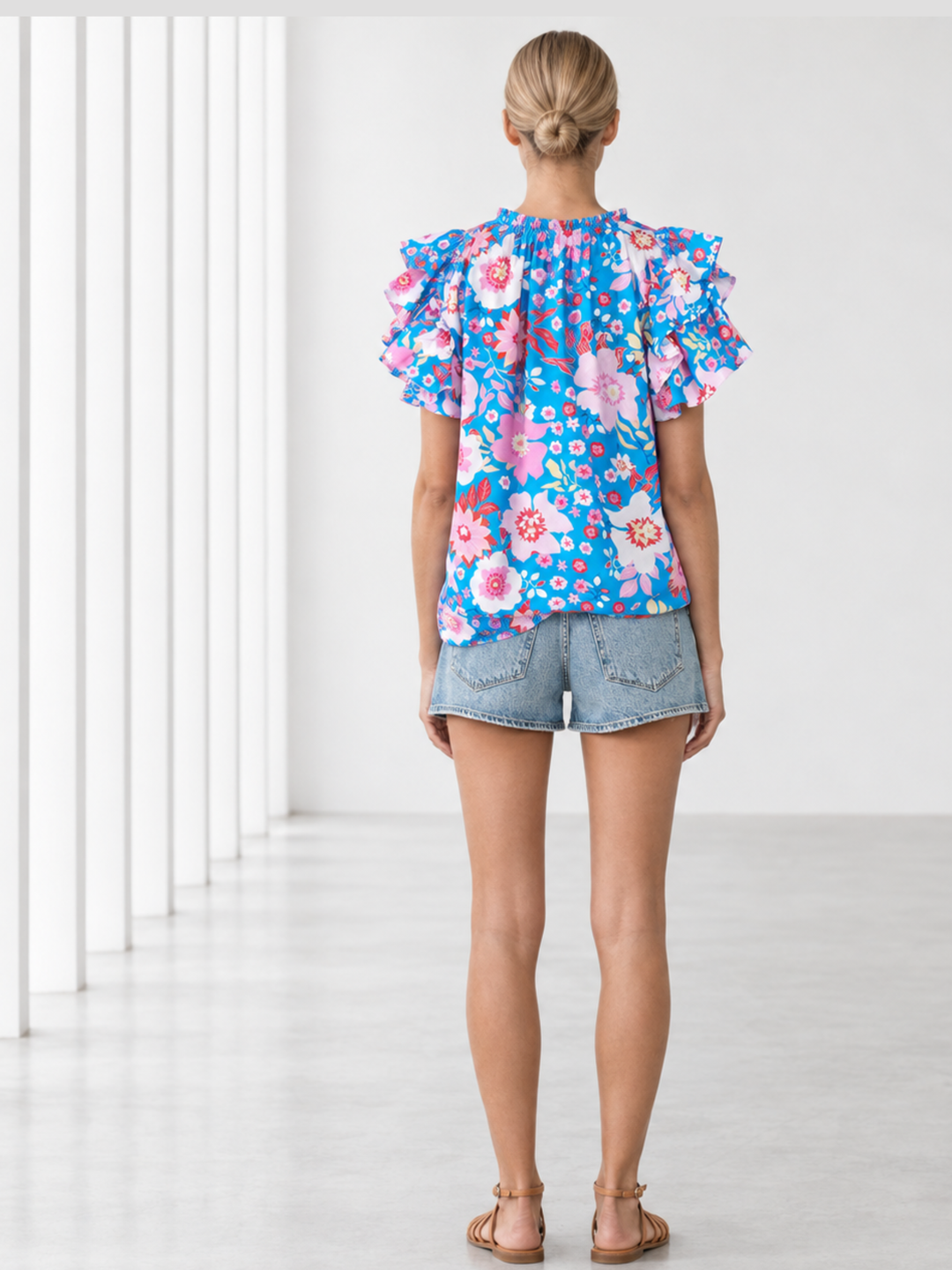 KATA RUFFLE FLUTTER-SLEEVE TOP