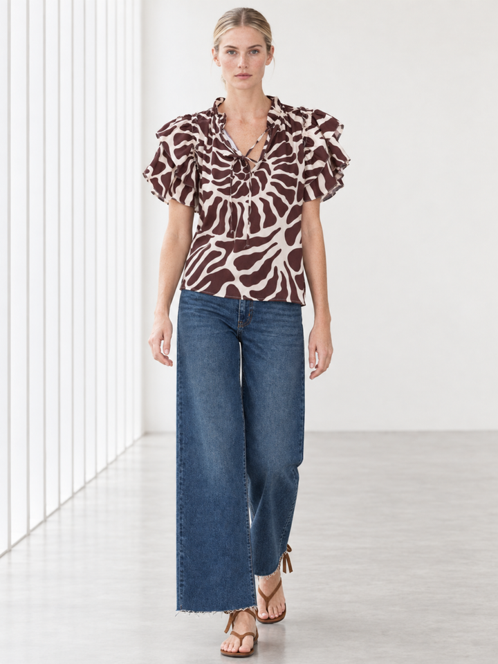 KATA RUFFLE FLUTTER-SLEEVE TOP