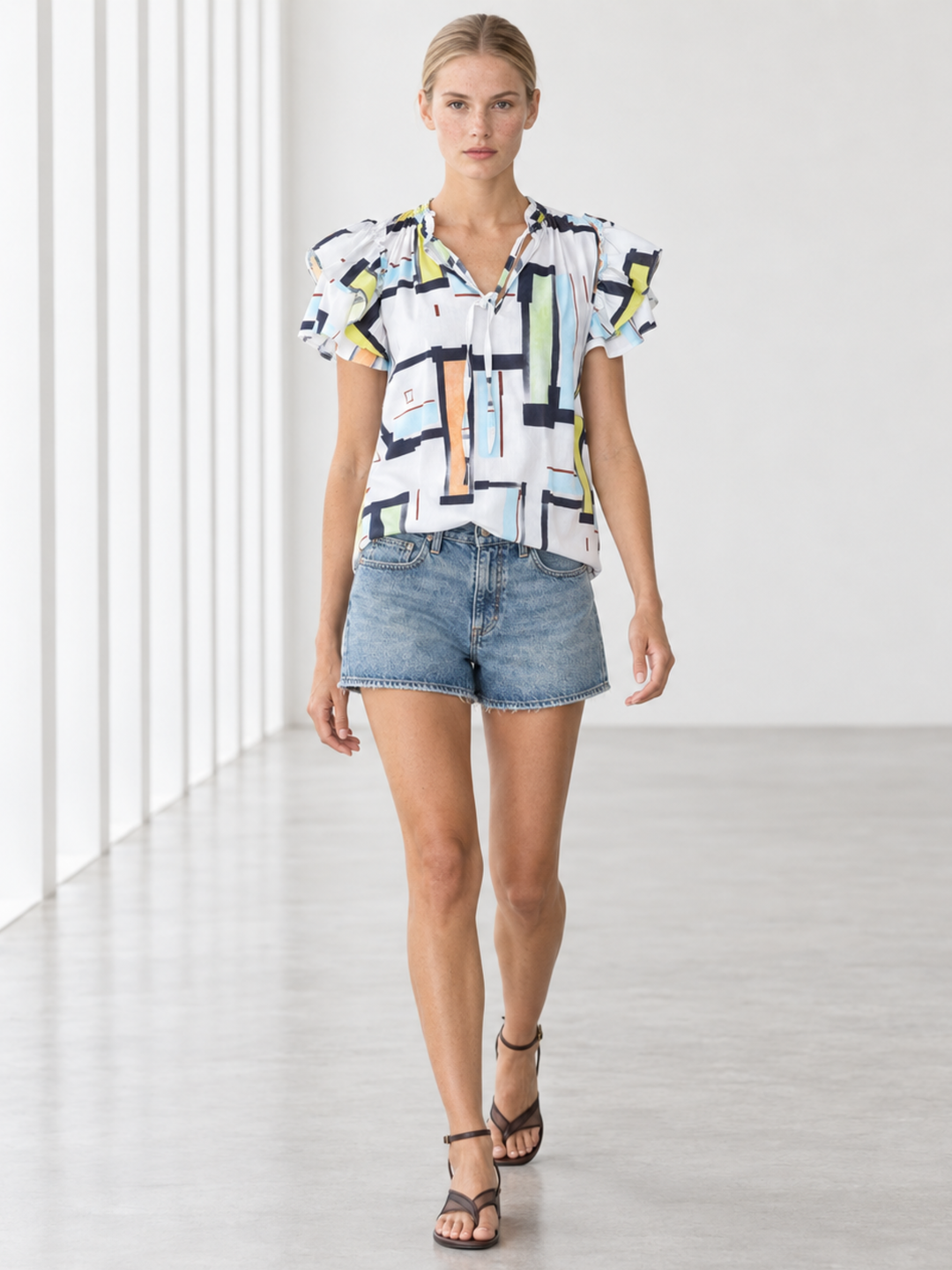 KATA RUFFLE FLUTTER-SLEEVE TOP