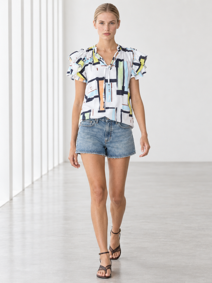 KATA RUFFLE FLUTTER-SLEEVE TOP