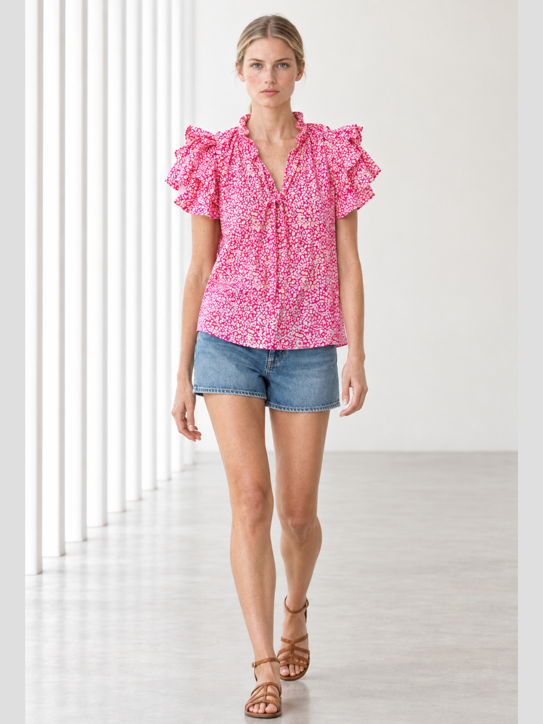 KATA RUFFLE FLUTTER-SLEEVE TOP