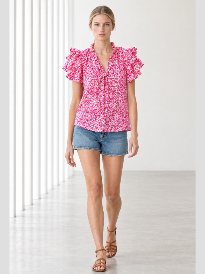 KATA RUFFLE FLUTTER-SLEEVE TOP
