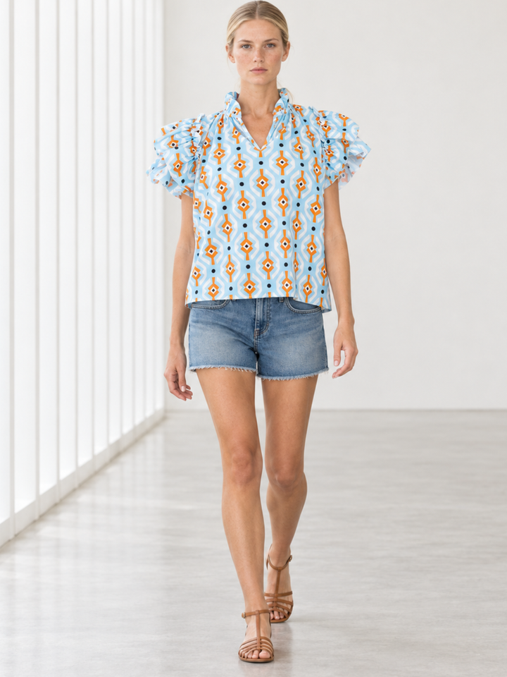 KATA RUFFLE FLUTTER-SLEEVE TOP