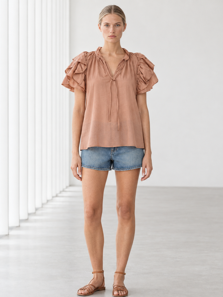 KATA RUFFLE FLUTTER-SLEEVE TOP