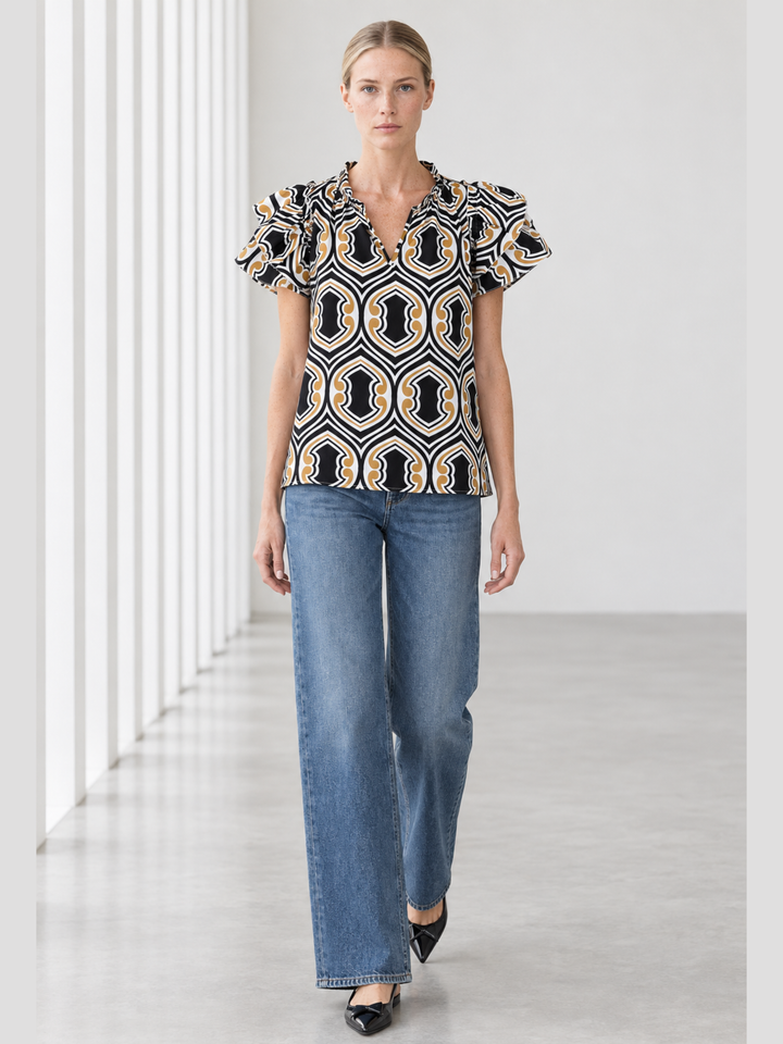 KATA RUFFLE FLUTTER-SLEEVE TOP