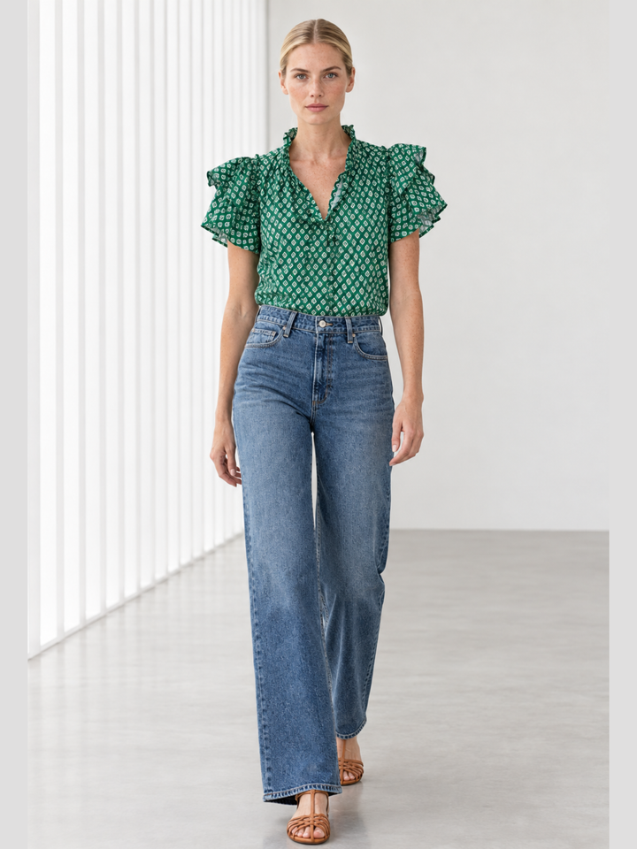 KATA RUFFLE FLUTTER-SLEEVE TOP
