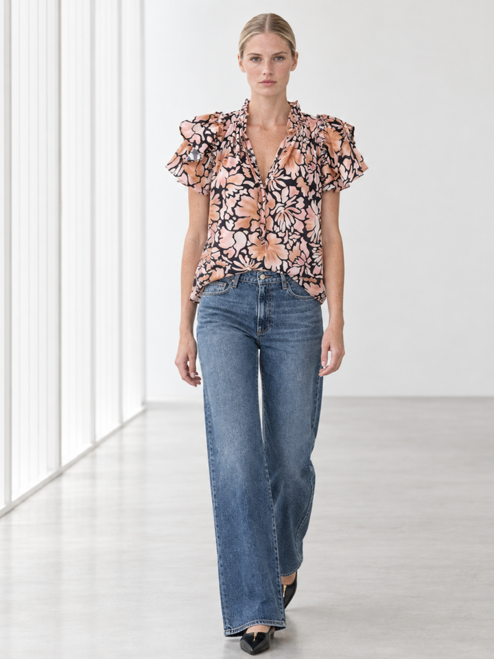 KATA RUFFLE FLUTTER-SLEEVE TOP