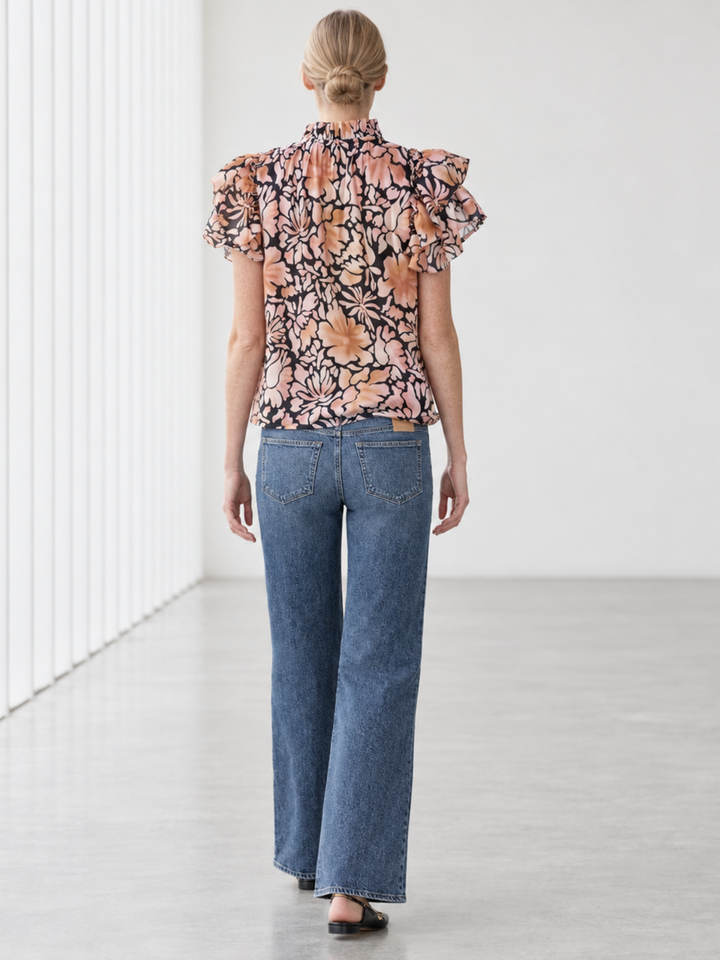 KATA RUFFLE FLUTTER-SLEEVE TOP