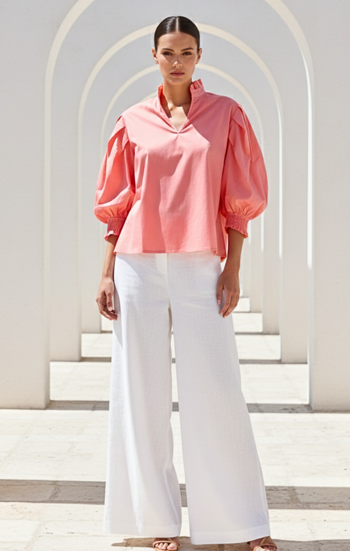 Mara High-Neck Smocked Top