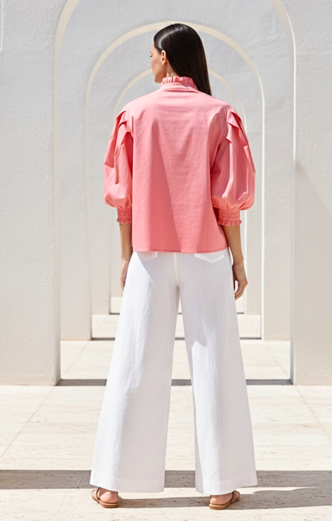 Mara High-Neck Smocked Top