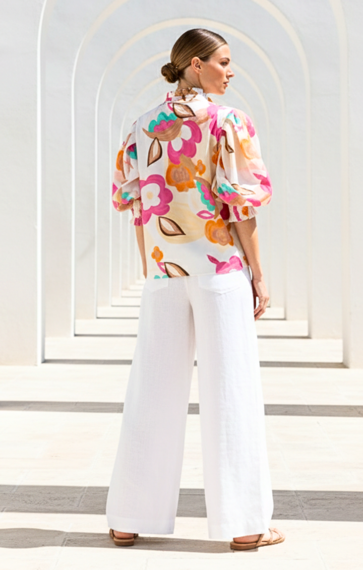 Mara High-Neck Smocked Top