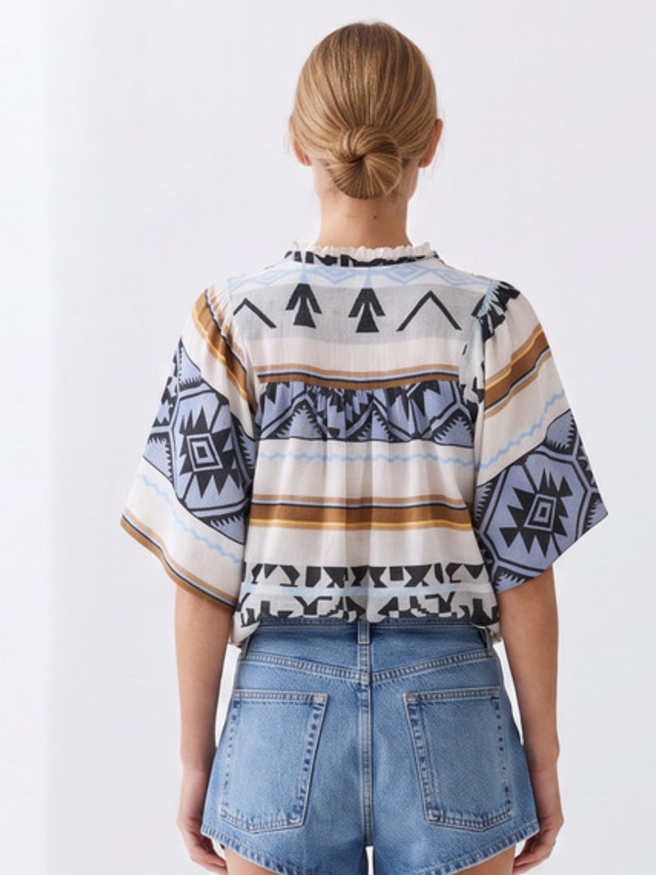 Miranda Boho Cotton Split-Neck Poncho Top
